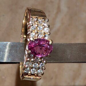 14 KT Gold and Ruby Ring with Diamonds  Size 9.25